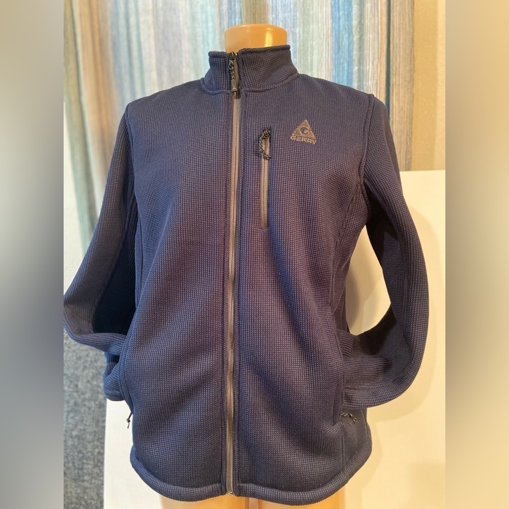 Gerry~Men’s Navy Blue~Rib Knit~Full Zipper~Fleece Lined~Mock Neck~Jacket~Size XL